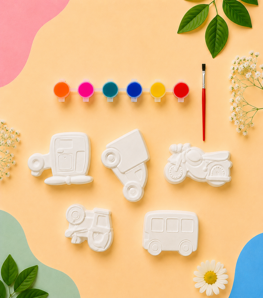 12 Pieces (5 Figures, 6 Painting pots & 1 Brush) DIY Vehicle Painting Kit Creative Art Set for Kids
