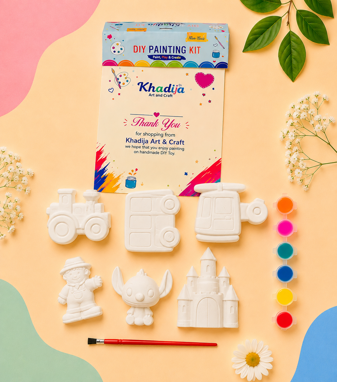 Kids DIY Painting Kit Play & Create Art Set with 6 Colors & 6 Fun Figures