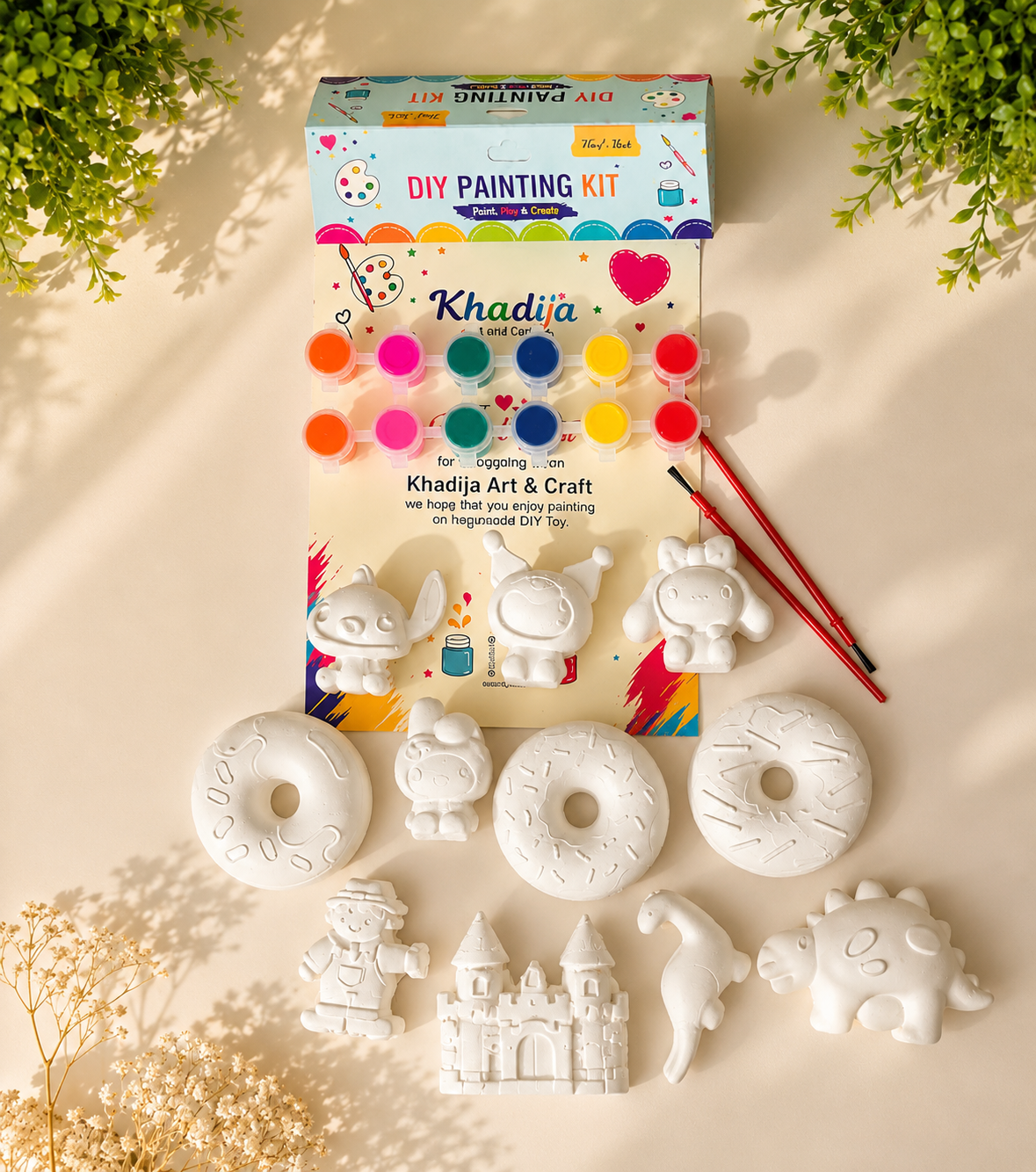 26 Pieces (12 Figures, 12 Painting pots & 2 Brushes) - Mix DIY Painting Kit